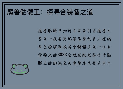 魔兽骷髅王：探寻合装备之道